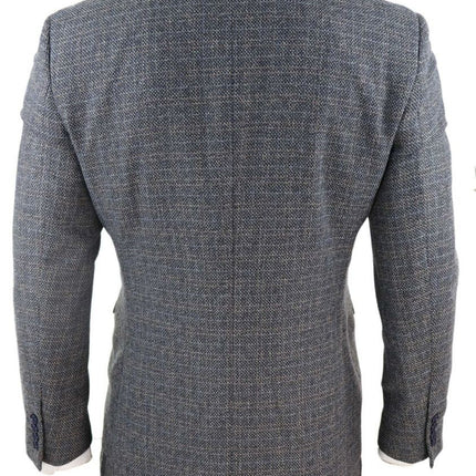 Mens 3 Piece Navy Blue Tweed Check Vintage Retro Suit