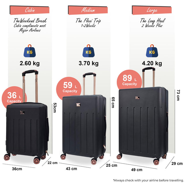 Lightweight Black Hard Shell ABS Suitcase Set Luggage Travel Cabin Case Bags
