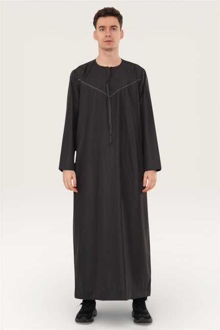 Men's Ramadan Eid Charcoal Black Moroccan Jubba Robe Djellaba Thobe - TT-008