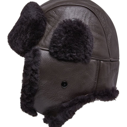 Mens Brown RAF Aviator Sheepskin B-55 Trapper Hat Winter Warm Leather Navigator Hat