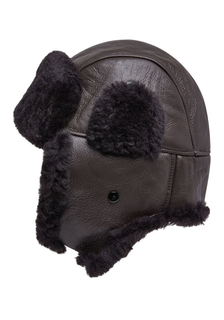 Mens Brown RAF Aviator Sheepskin B-55 Trapper Hat Winter Warm Leather Navigator Hat
