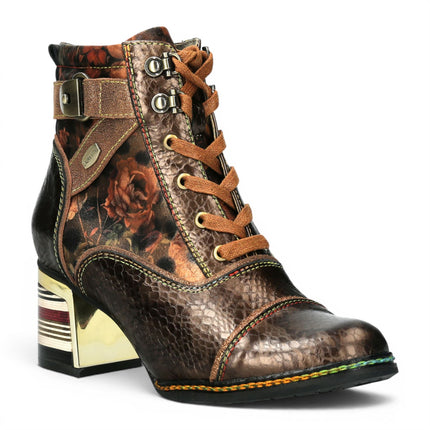Laura Vita Women's Victorian Floral Bronze Leather Lace-Up Ankle Boots - Idcorao-10