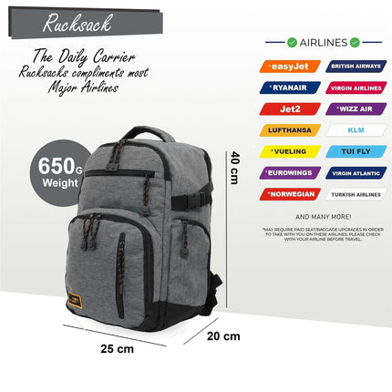 Backpack Rucksack 40x20 x25 cm Underseat Travel Cabin Bag for Ryanair, Easy Jet