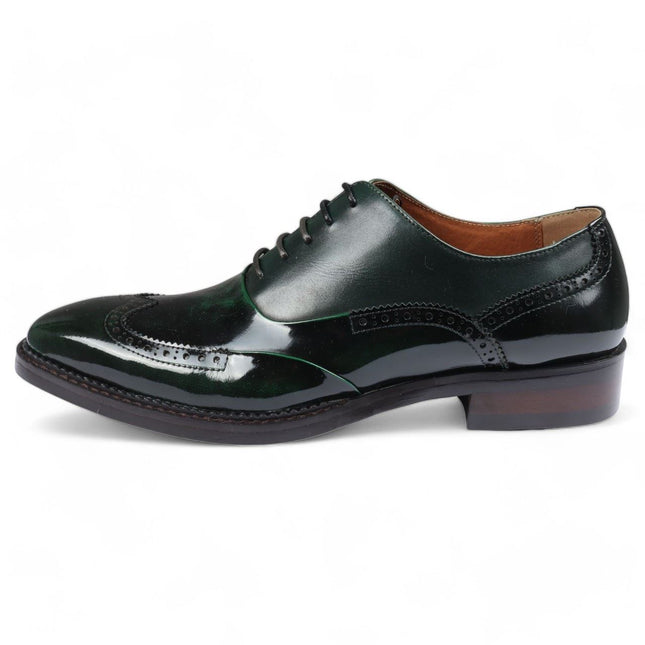 Justin Reess Men's Green Patent Leather Brogue Formal Shoes - Harry