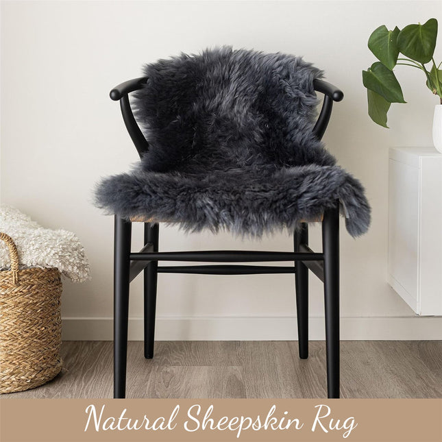 Genuine Charcoal Grey Sheepskin Natural Silky Soft Fluffy Real Wool Rug