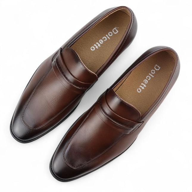 Men's Brown Slip-On Loafers Leather Lined Smart Shoes