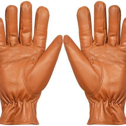 MENS TAN CLASSIC REAL 100% LEATHER GLOVES THERMAL LINED DRIVING WINTER GIFT