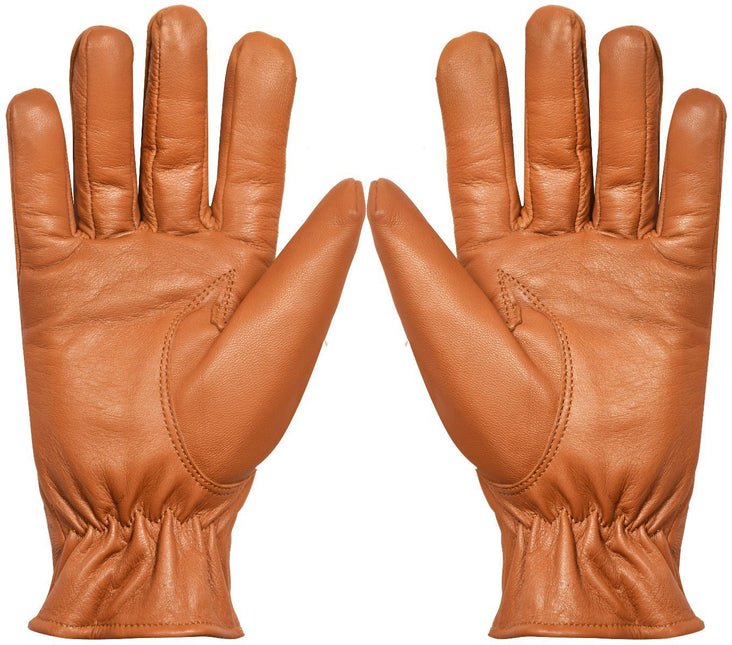 MENS TAN CLASSIC REAL 100% LEATHER GLOVES THERMAL LINED DRIVING WINTER GIFT