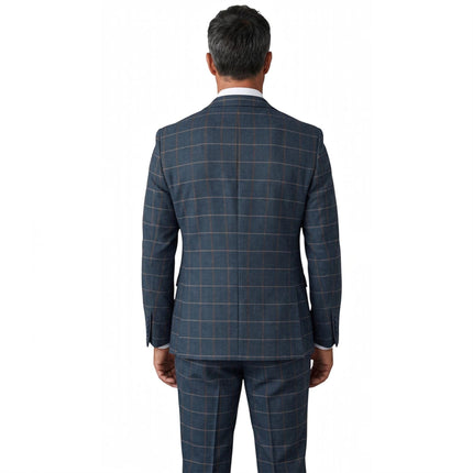 Men's Navy Tweed Herringbone Formal Check Blazer - Harris