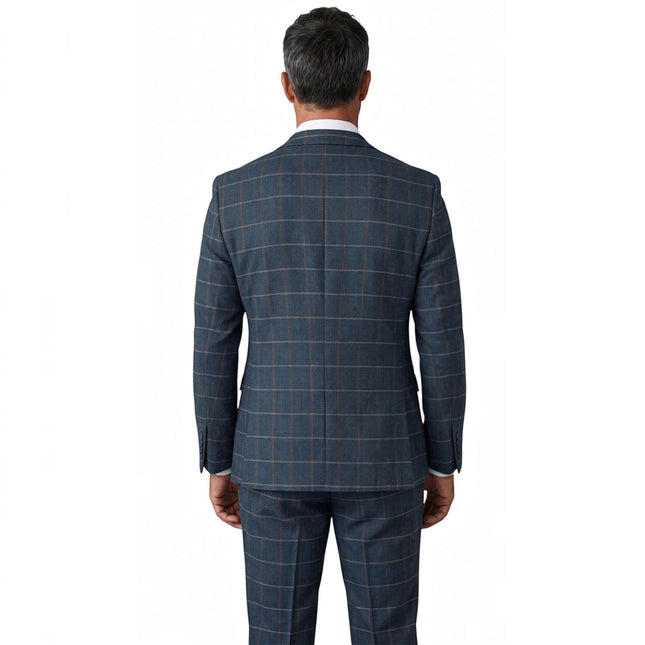 Men's Navy Tweed Herringbone Formal Check Blazer - Harris