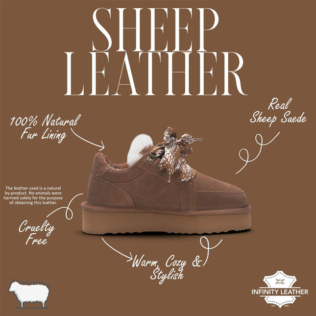 Women’s Chestnut Brown Genuine Sheepskin Fur-Lined Winter Wedge Trainers - Moonstone