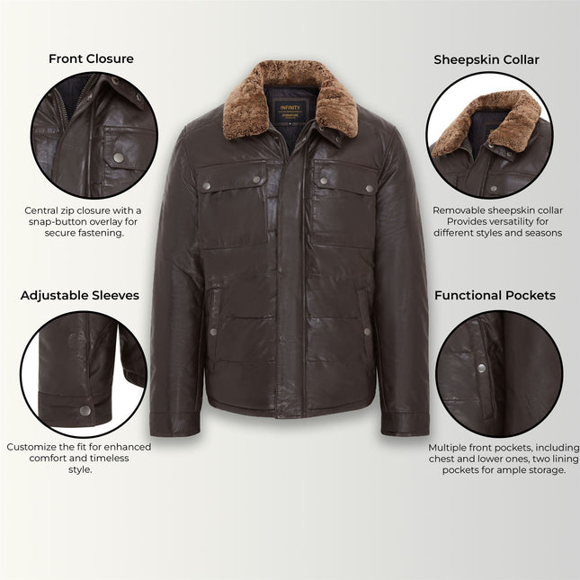 Men's Lamb Leather Puffer Bomber Warm Biker Jacket