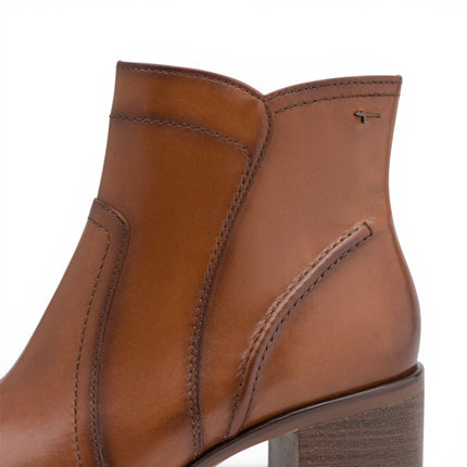Tamaris Women's Brown Tan Leather Heeled Ankle Boots - 25313-47