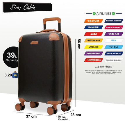 Hard Shell Classic Suitcase 4 Wheel Cabin Luggage Trolley Travel Bag