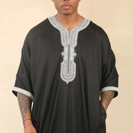 Men's Black Moroccan Thobe Jubba Robe Eid Djellaba Gandoura