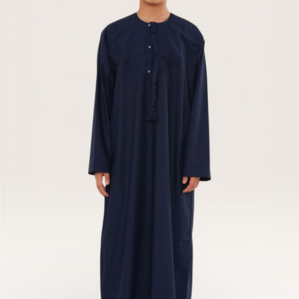 Kids Boys Eid Navy Blue Moroccan Jubba Robe Djellaba Ramadan Eid Thobe - K-HM11