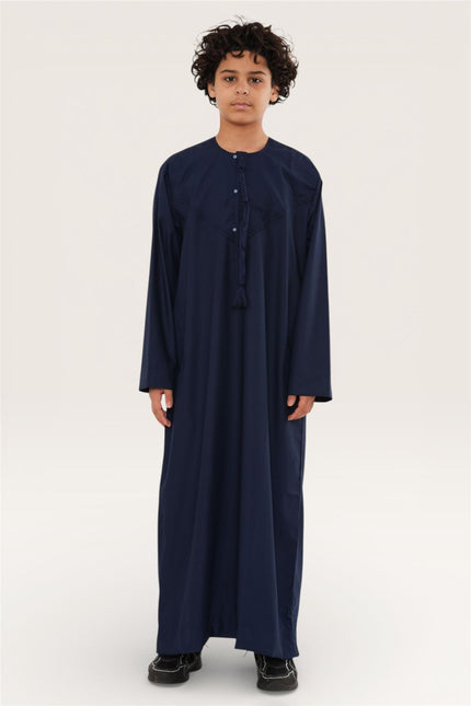 Kids Boys Eid Navy Blue Moroccan Jubba Robe Djellaba Ramadan Eid Thobe - K-HM11