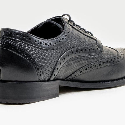 Mens Classic Oxford Brogue Shoes In Patterned Black Leather