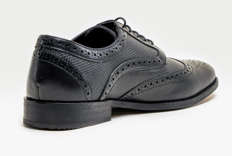 Mens Classic Oxford Brogue Shoes In Patterned Black Leather