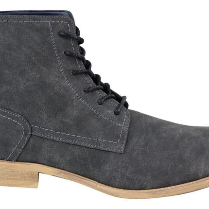 Mens Matt Grey Suede Lace Up Ankle Boots