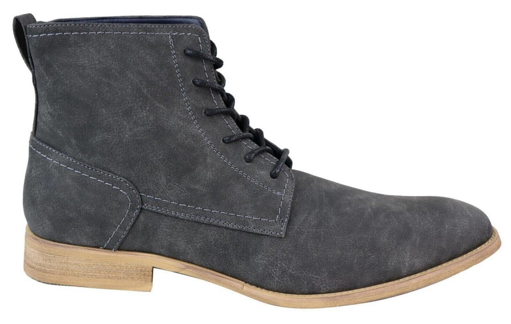 Mens Matt Grey Suede Lace Up Ankle Boots