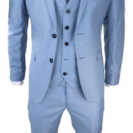 Mens 3 Piece Light Blue Classic Stitch Retro Suit