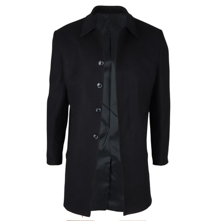 Men's Wool Blend Classic Collar Black Overcoat