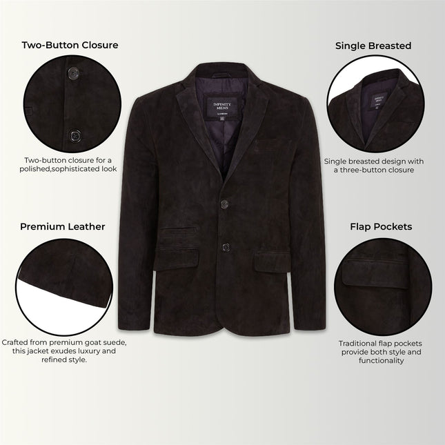 Mens Suede Blazer Jacket Soft Real Italian Leather Fitted Vintage Coat