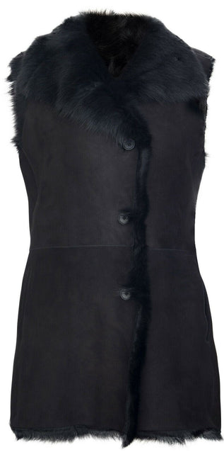 Women's Black Toscana Sheepskin Buttoned Gilet-Manama