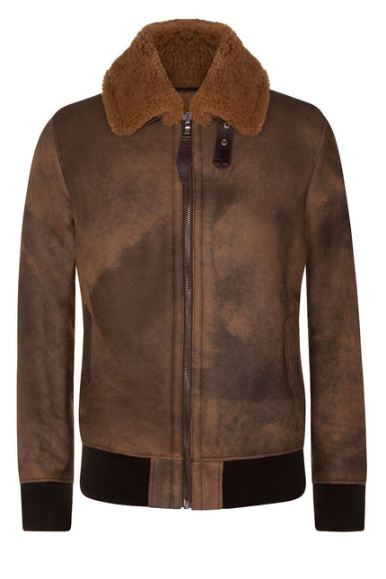 Mens Antique Sheepskin Bomber Jacket-Algorta