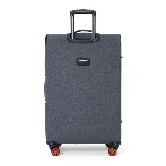 Soft Shell Black Linen Suitcase Set 8 Wheel Lightweight Travel Luggage