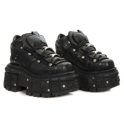 New Rock Unisex Metallic Black Leather Gothic Boots- M-Tank106-C2