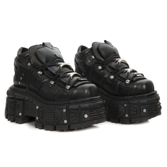 New Rock Unisex Metallic Black Leather Gothic Boots- M-Tank106-C2