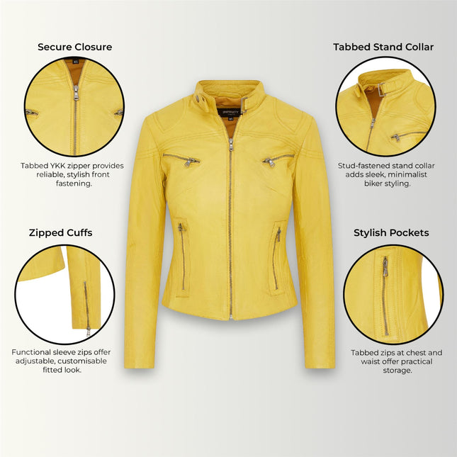 Womens Slim-Fit Leather Biker Jacket-Maldon