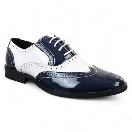 Men's Patent Lace-Up Navy White Brogues Smart Dress Shoes