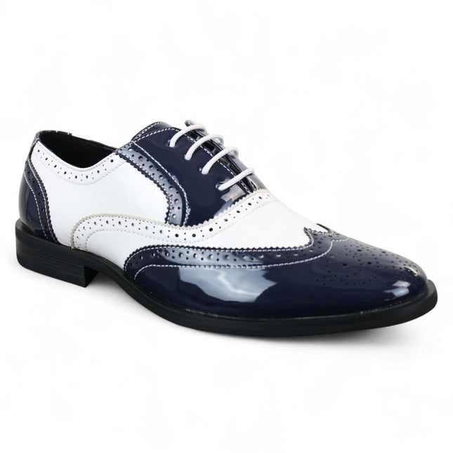 Men's Patent Lace-Up Navy White Brogues Smart Dress Shoes