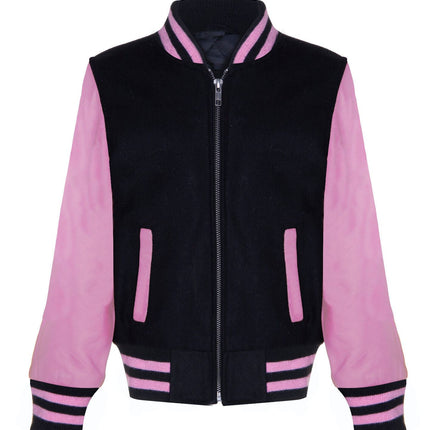 Kids Varsity Bomber Jacket with Real Leather Sleeves