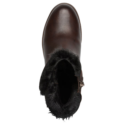 Tamaris Womens Winter Mocca Brown Leather Buckle Zip Biker Ankle Boots