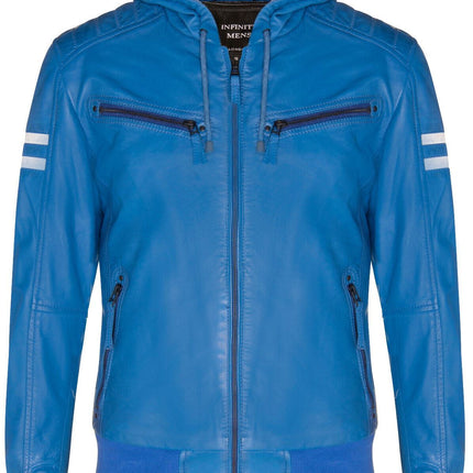Mens Leather Hooded Retro Bomber Jacket - Skopje