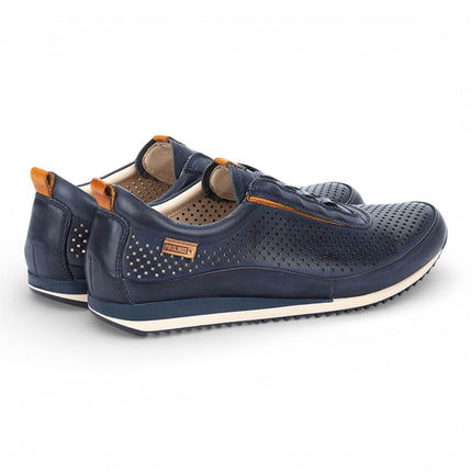 Pikolinos Men's Blue Leather Elastic Slip-on Sneaker Trainers Shoes - Liverpool