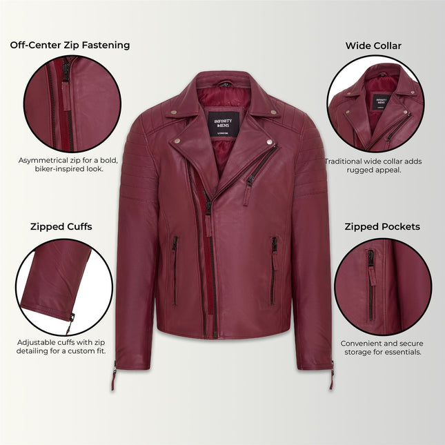 Mens Slim Fit Brando Style Double Cross Zip 100% Leather Biker Jacket