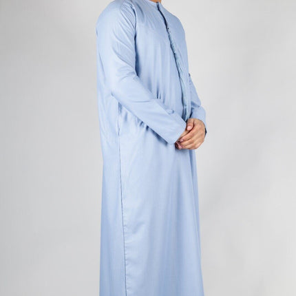 Men's Blue Thobe Emirati Islamic Jubba Robe Eid Tassel Regular Fit