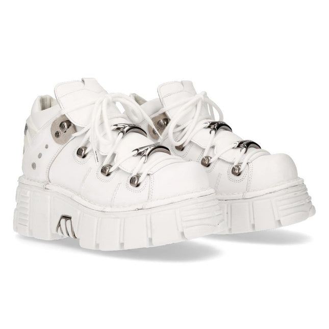 New Rock White Leather Gothic Ankle Boots - 106N-S8