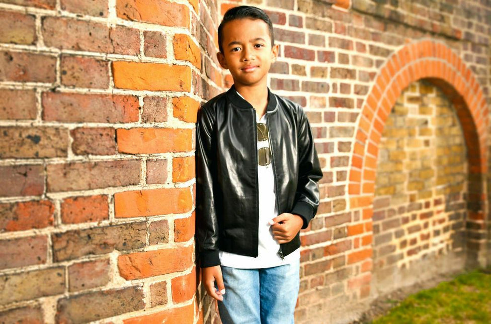 Kids Unisex Varsity Baseball Leather Bomber Black Jacket