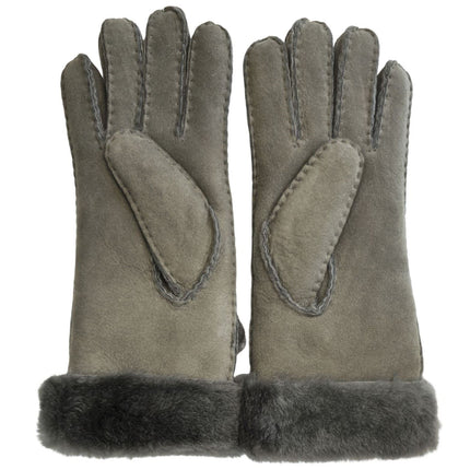 Infinity Leather Womens Grey Sheepskin Suede Gloves with Roll Up/Down Cuff