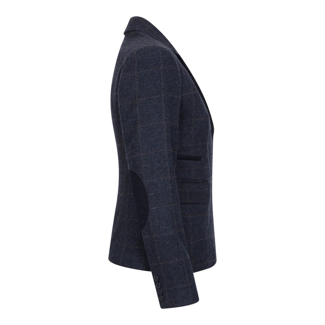 Women's Navy Blue Tailored Fit Tweed Formal Blazer