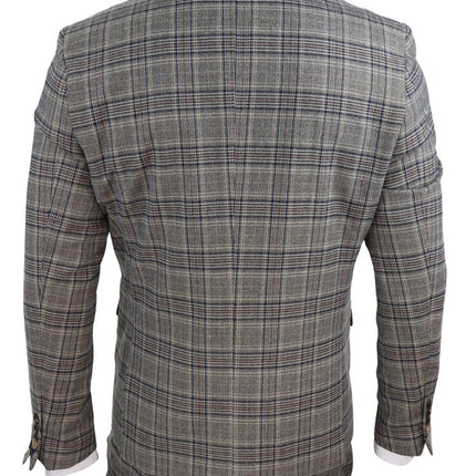 Mens 3 Piece Tan Brown Herringbone Check Suit