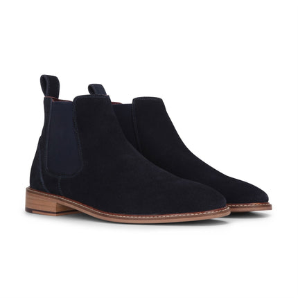 London Brogues Men's Navy Blue Suede Leather Slip-On Chelsea Ankle Boots