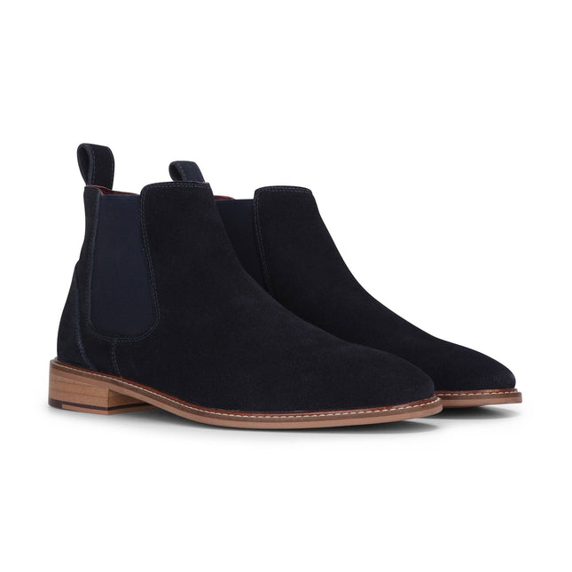 London Brogues Men's Navy Blue Suede Leather Slip-On Chelsea Ankle Boots