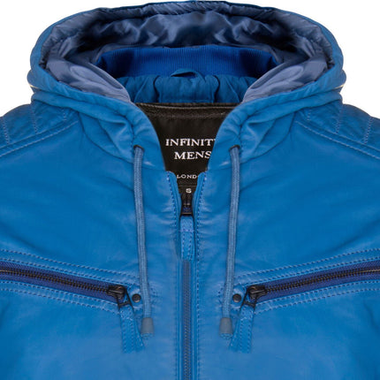 Mens Leather Hooded Retro Bomber Jacket - Skopje